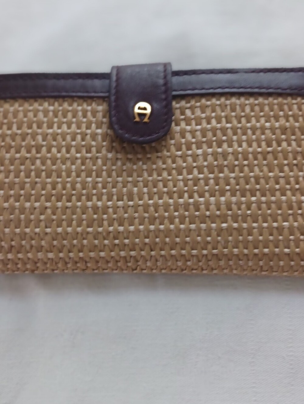 Etienne Aigner Women’s Woven Straw Wallet with Dark Brown Trim